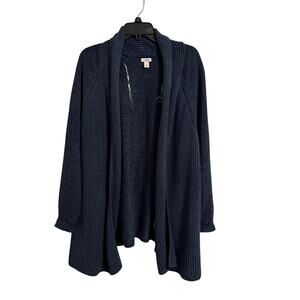 LL Bean Womens Size 2X Open Front Cardigan Sweater 100% Cotton Blue Ribbed